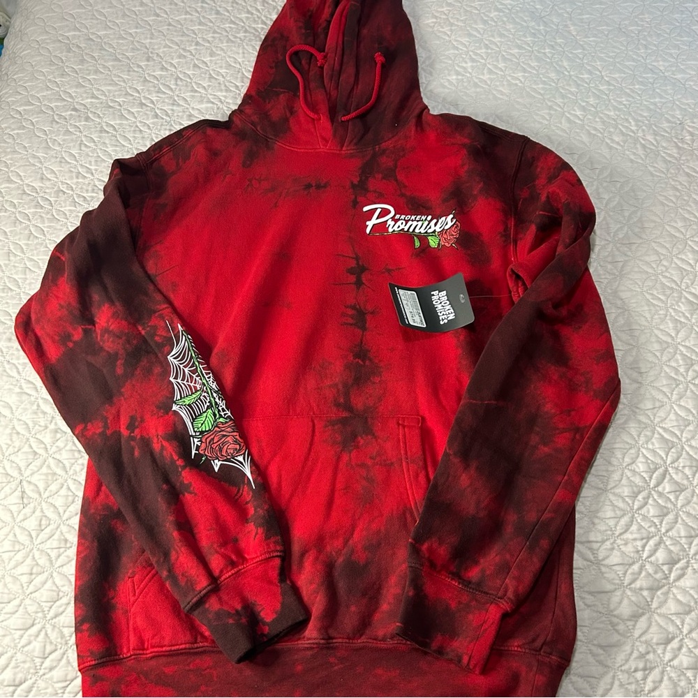 Broken Promises Warned You red and black tie-dye men’s hoodie